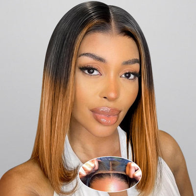 Amuopz Ombre Bob Human Hair Wig 14-Inch