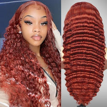 Load image into Gallery viewer, Sathen Reddish Brown Deep Wave Human Hair Wig 20 Inch