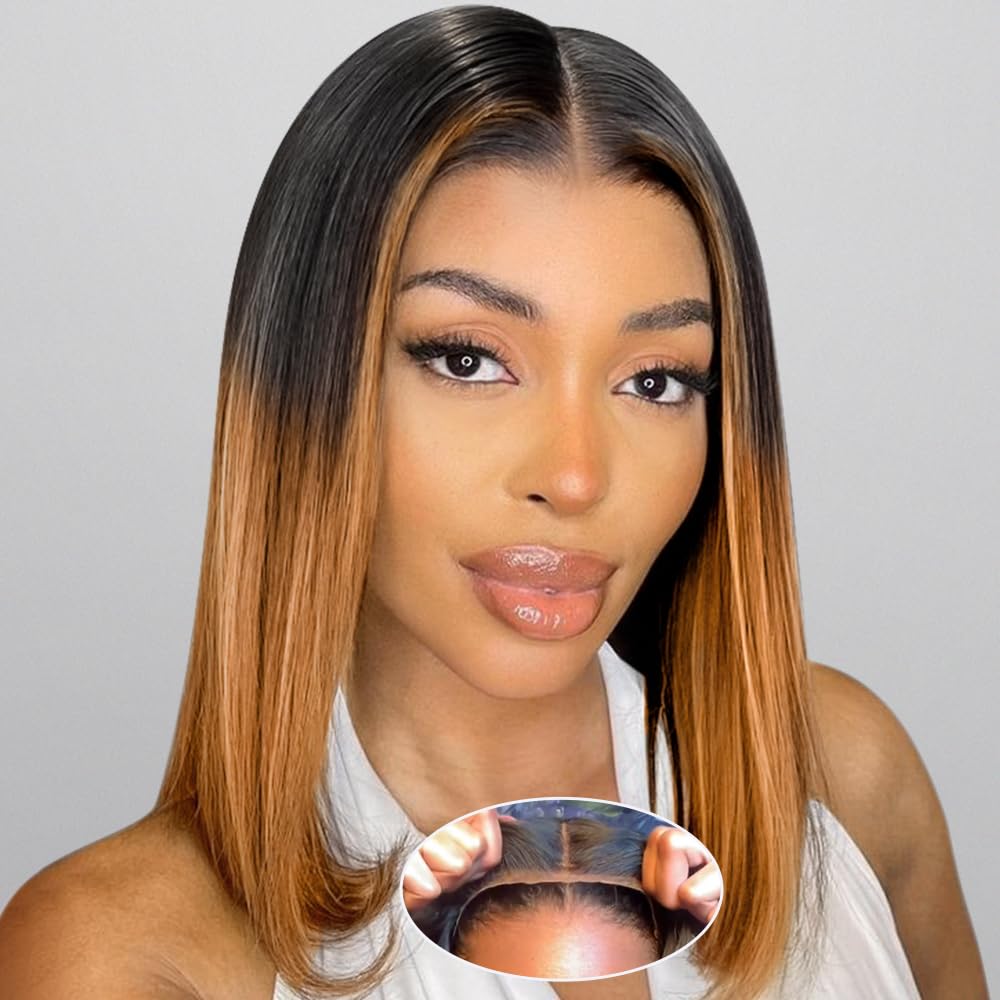 Amuopz Ombre Bob Human Hair Wig 14-Inch