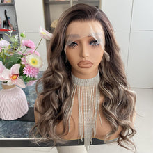 Load image into Gallery viewer, Carkira Ash Blonde Chocolate Brown Highlight Wig 13x4 Lace Front Loose Wave Synthetic 18Inch