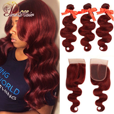 Brazilian Body Wave Burgundy Bundles With Closure - H2O Beauty World