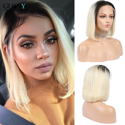 13X6 Brazilian Remy 16Inch Pre-Plucked Blunt Cut Bob Lace Wig - H2O Beauty World