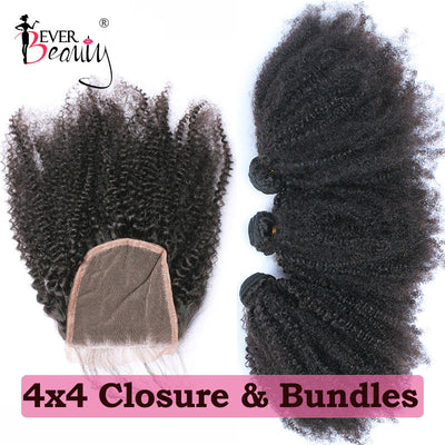 Mongolian Afro Kinky Curly Bundles With Closure - H2O Beauty World