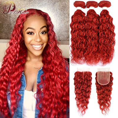 Brazilian Water Wave Red Bundles With Closure - H2O Beauty World