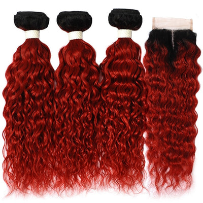 Brazilian Water Wave Red Bundles With Closure - H2O Beauty World