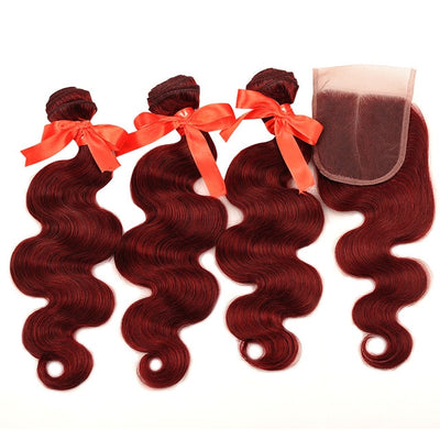 Brazilian Body Wave Burgundy Bundles With Closure - H2O Beauty World