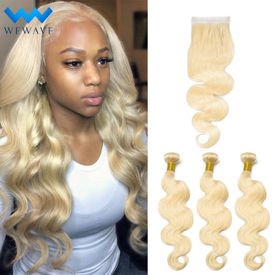 Blonde 613 Brazilian Human Hair Bundles With Closure - H2O Beauty World