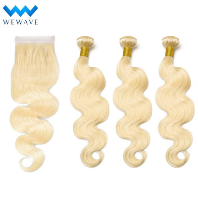Blonde 613 Brazilian Human Hair Bundles With Closure - H2O Beauty World