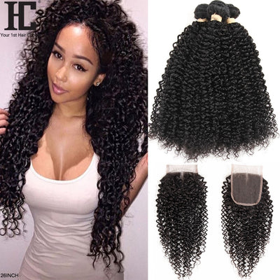 Brazilian Kinky Curly  Weave Bundles With Closure - H2O Beauty World
