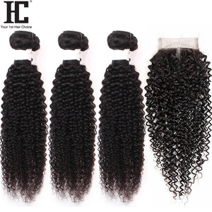 Brazilian Kinky Curly  Weave Bundles With Closure - H2O Beauty World