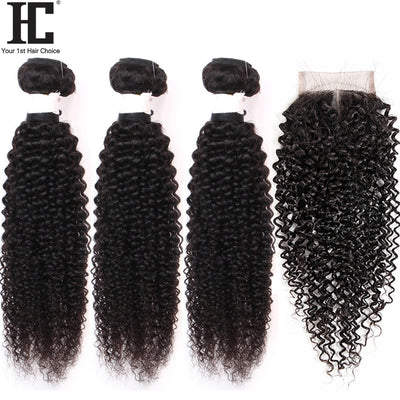 Brazilian Kinky Curly  Weave Bundles With Closure - H2O Beauty World