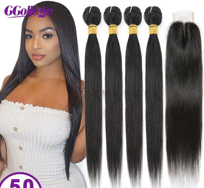 Brazilian Hair Straight Bundles With Closure - H2O Beauty World