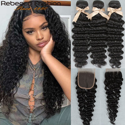 Brazilian Deep Wave Remy Hair Bundles With Closure - H2O Beauty World