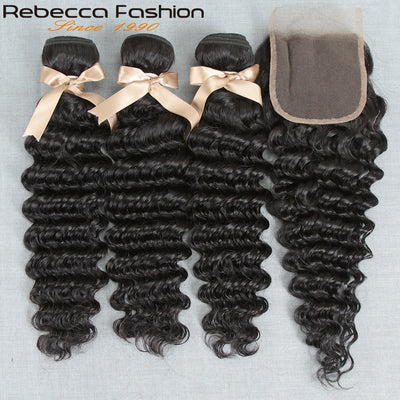 Brazilian Deep Wave Remy Hair Bundles With Closure - H2O Beauty World
