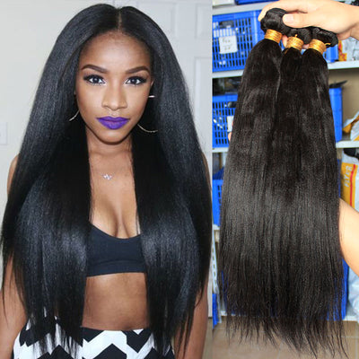Light Yaki Straight Human Hair Bundles With Closure - H2O Beauty World