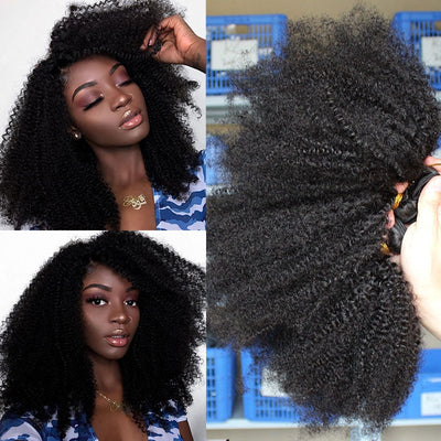 Mongolian Afro Kinky Curly Hair Bundles With Closure - H2O Beauty World