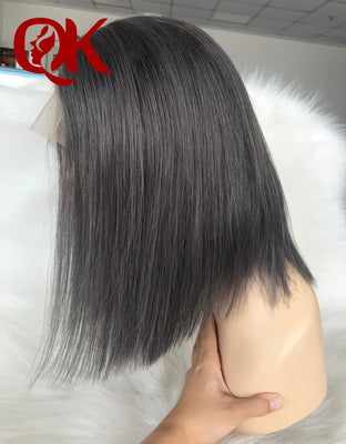 Short Dark Grey Human Hair Transparent Lace Front Wig - H2O Beauty World