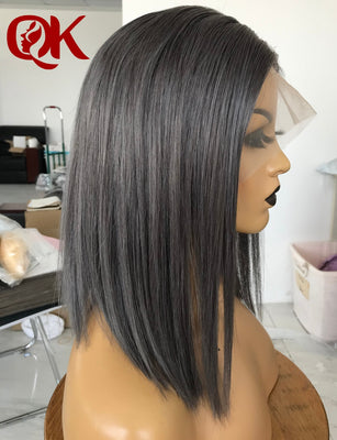 Short Dark Grey Human Hair Transparent Lace Front Wig - H2O Beauty World