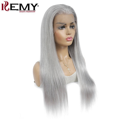 Brazilian 13x4 Lace Front Straight Grey Human Hair Wigs - H2O Beauty World