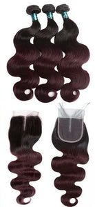 Body Wave Burgundy Bundles With Closure - H2O Beauty World
