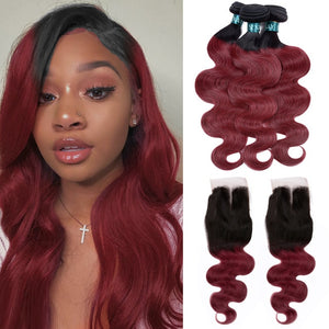 Body Wave Burgundy Bundles With Closure - H2O Beauty World