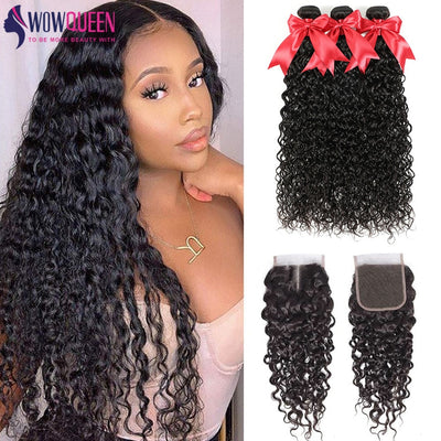 Water Wave Human Hair Bundles With Closure - H2O Beauty World