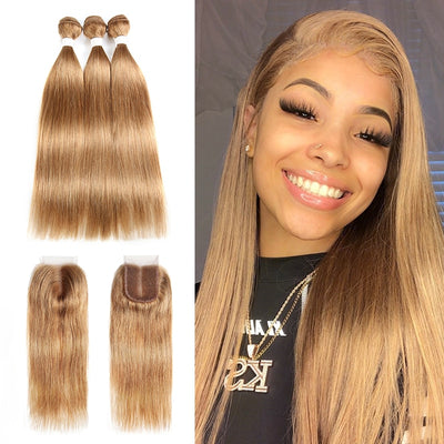 Straight Human Hair Bundles With  4x4 Closure - H2O Beauty World