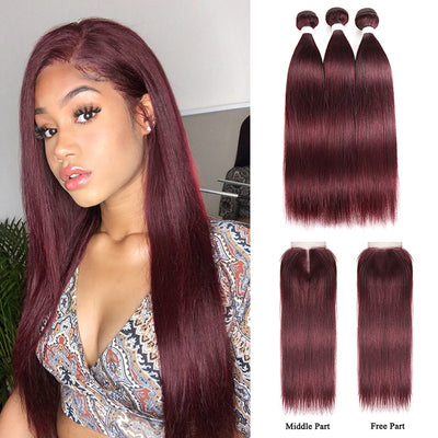 Straight Human Hair Bundles With  4x4 Closure - H2O Beauty World