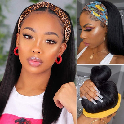 Long Straight Human Hair Headband Wig