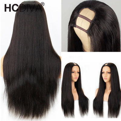 Long Straight Human Hai rU Part Wig