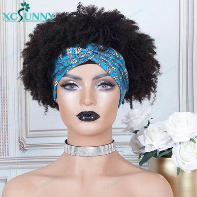 Afro Kinky Curly Bob Headband Wig Human Hair Wig