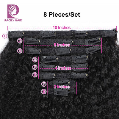 Afro Kinky Straight 8 Pcs Clip In Human Hair Extensions - H2O Beauty World