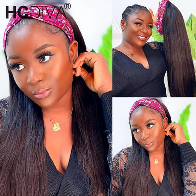 Long Straight Human Hair Headband Wig