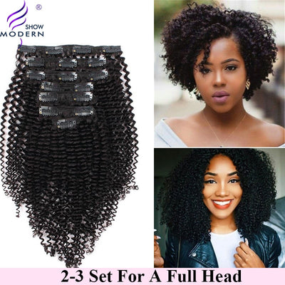 Brazilian 8 Pcs Kinky Curly Clip In Human Hair Extensions - H2O Beauty World