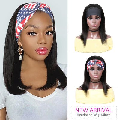 Straight Short Bob Headband Wig With Scarf