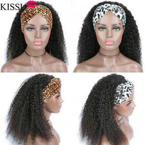 kinky Curly Human Hair  Headband Wig