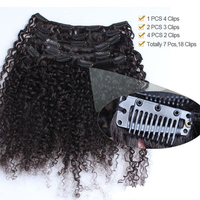 3B 3C Kinky Curly 7Pcs Clip In Human Hair Extensions - H2O Beauty World